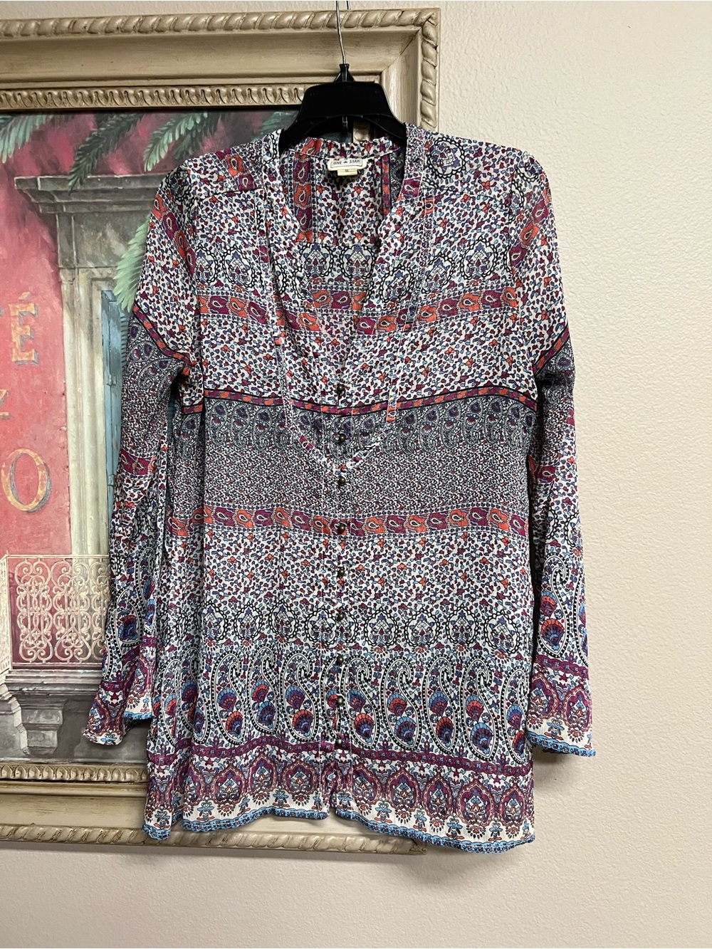Converse Boho V-Neck Long Sleeve Tunic in Sheer Multi-Color